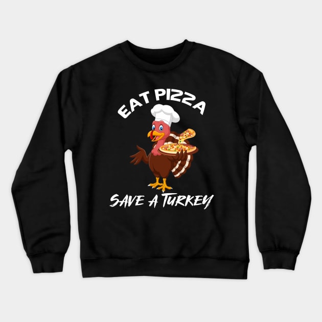 Turkey Eat Pizza Funny Thanksgiving Crewneck Sweatshirt by Flipodesigner